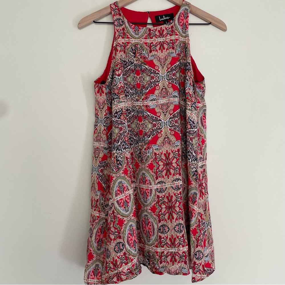 Lulu’s Red Printed Sleeveless Mini Dress Women’s Size Small Made in USA